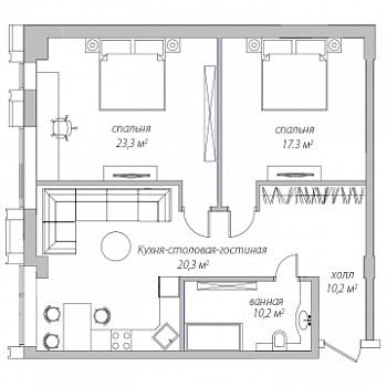 Апартаменты 70.8 м²