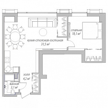 Апартаменты 57 м²