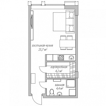 Апартаменты 35.3 м²