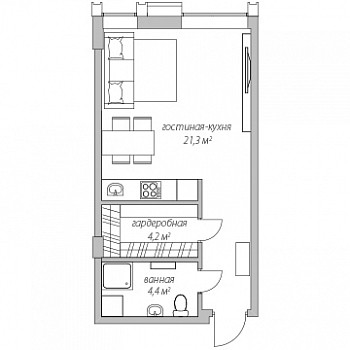 Апартаменты 35.3 м²
