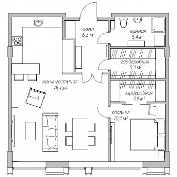 Апартаменты 70.8 м²