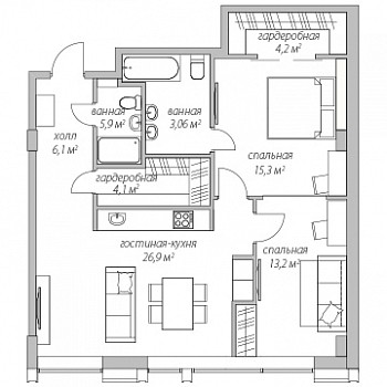 Апартаменты 81.8 м²