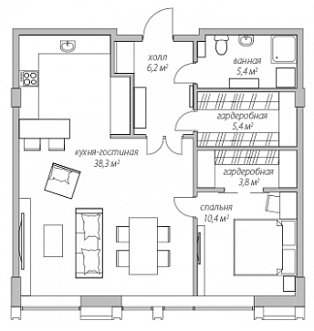 Апартаменты 70.8 м²