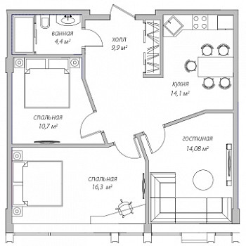 Апартаменты 70.8 м²