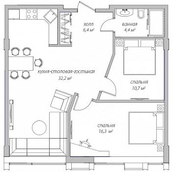 Апартаменты 70.8 м²