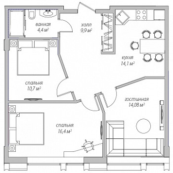 Апартаменты 70.8 м²