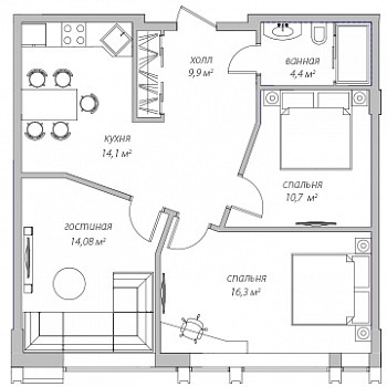 Апартаменты 70.8 м²