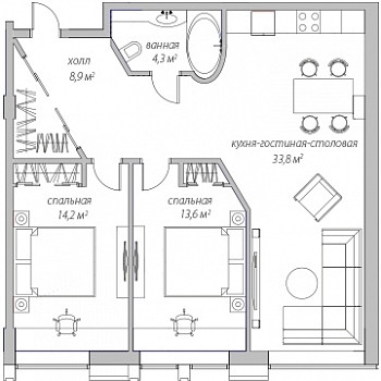 Апартаменты 81.8 м²