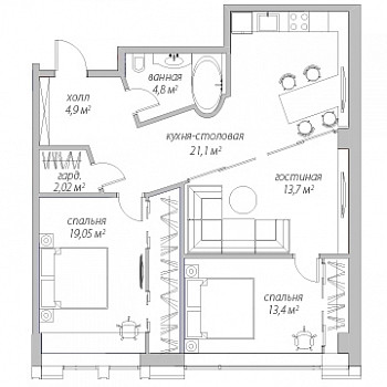 Апартаменты 81.8 м²