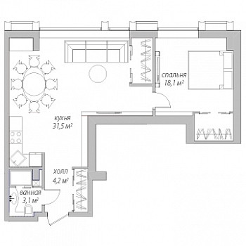 Апартаменты 57 м²
